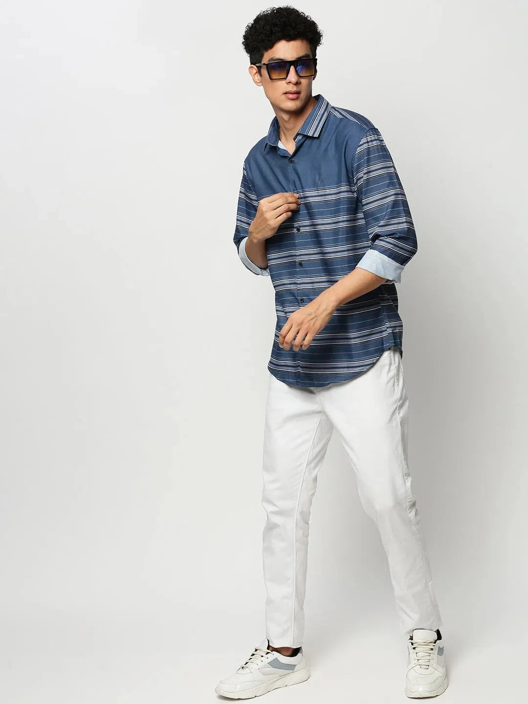 Blue Striped Cotton Mens Shirt | Stylish Casual DesiQlo