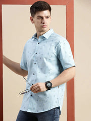 Men Blue Geometrical Casual Shirt-DAHLIAPRINT-1732-Blue