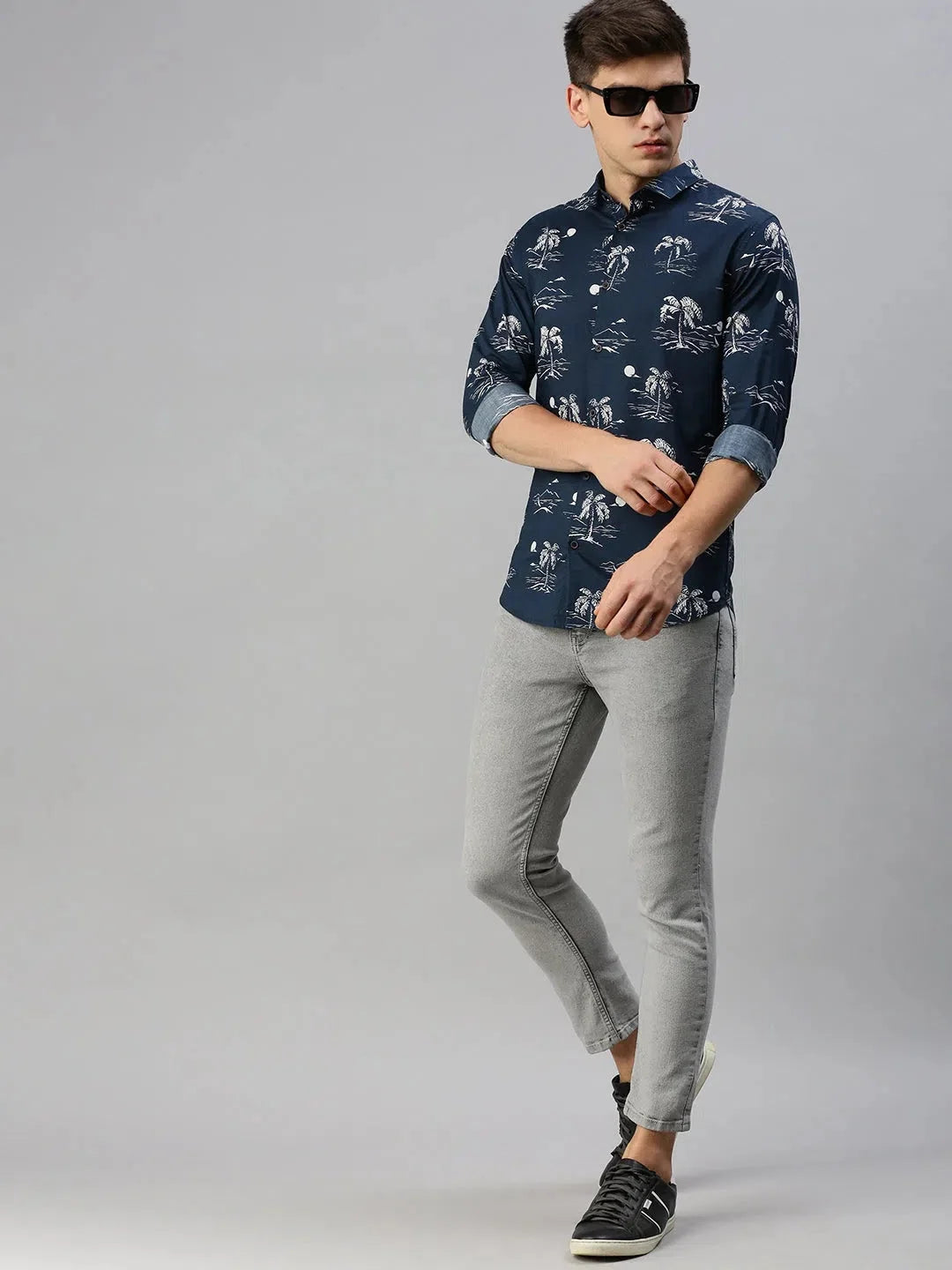 Navy Printed Mens Shirt | Cotton Casual Shirt
