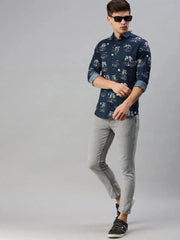 Men Navy Printed Casual Shirt-EECOPRINT-2050-Navyblue