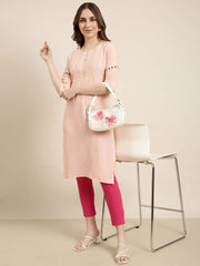 Women Straight Peach Striped Kurta-DF-1663-Peach