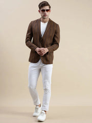 Men Brown Striped Casual Blazer-SOBLZ-022-7-Brown