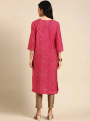 Women's Fuchsia Embellished Straight Kurta-HO-1991-Fuchsia