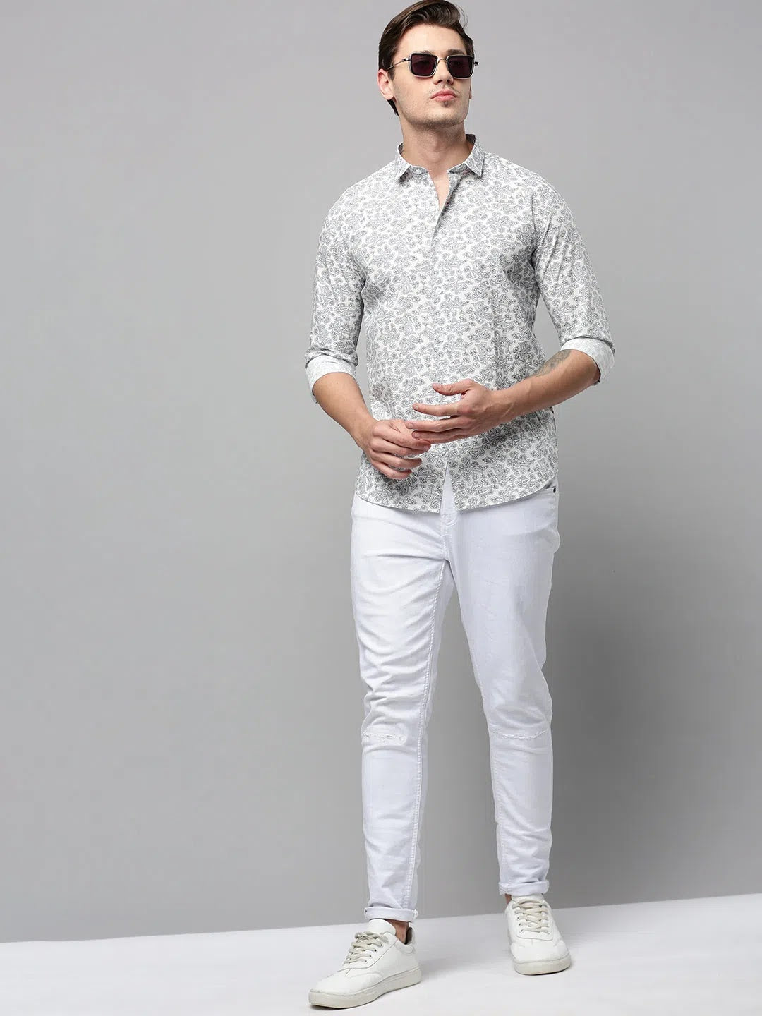 Shop White Printed Mens Shirt | Cotton Casual Shirt - DesiQlo