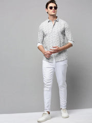 Men White Printed Casual Shirt-ZEPHYRPRINTS-2034-White
