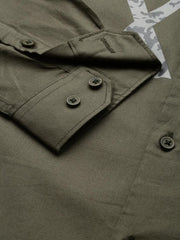 Men Green Printed Casual Shirt-JINATWILL-4733-Olive