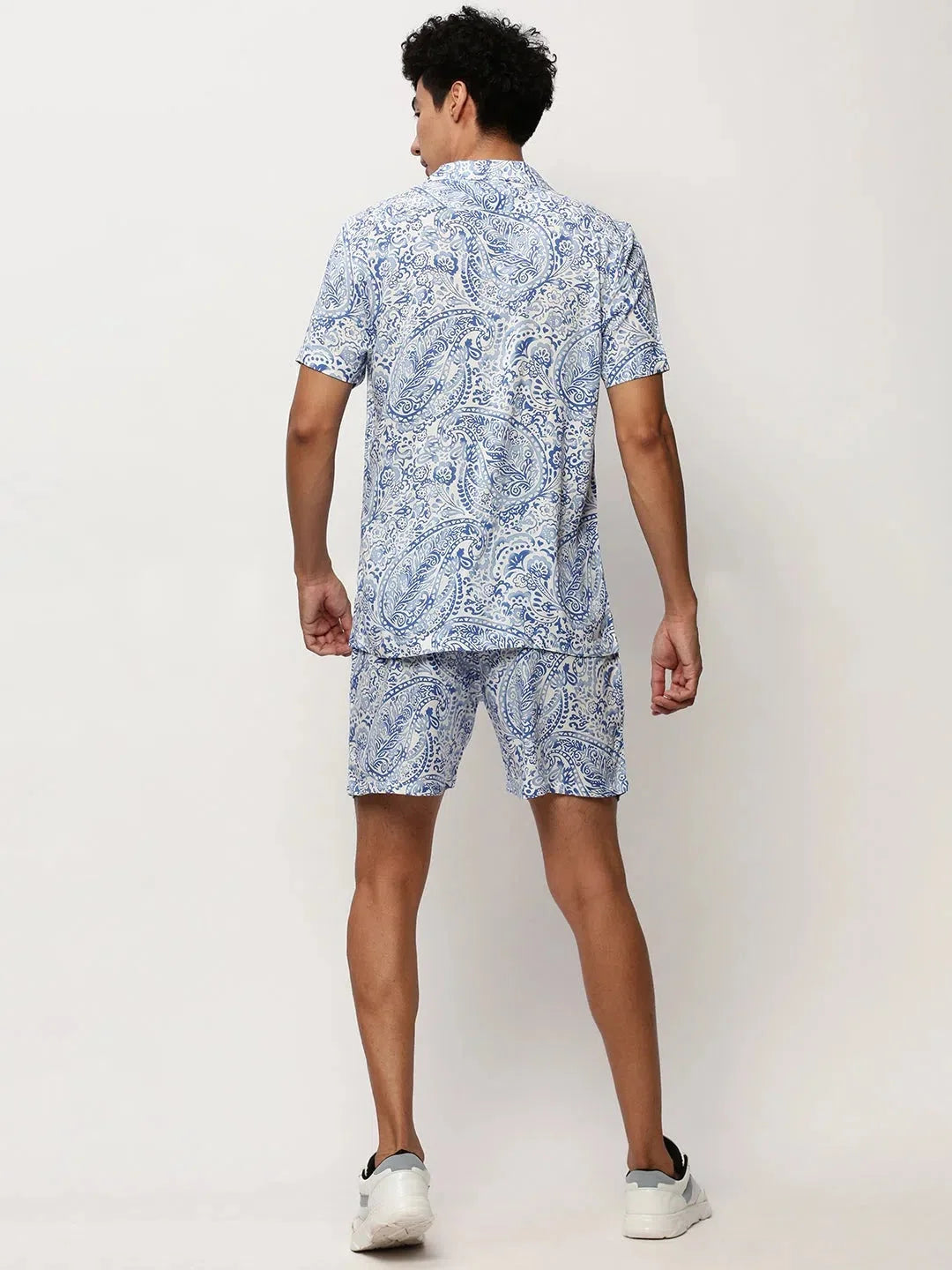 Men's White Printed Casual Co Ord Set | Cotton Two Piece Sets