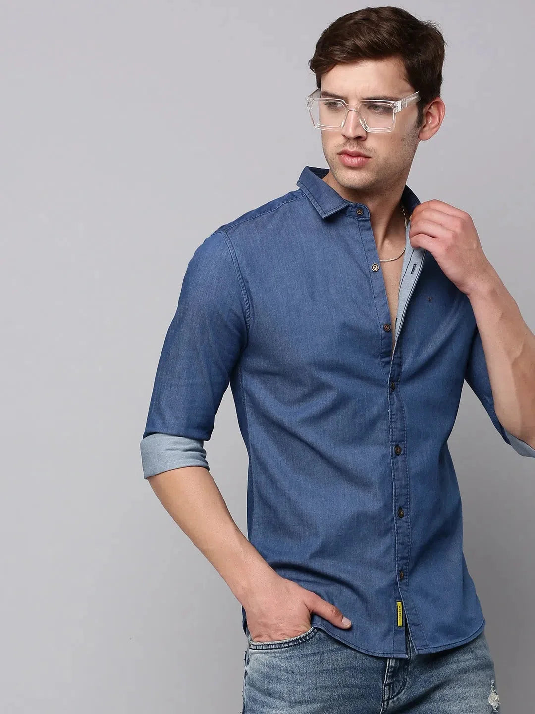 Navy Solid Mens Shirt - Classic Cotton Casual Shirt Online