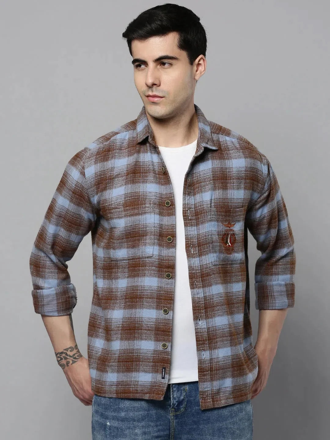 Premium DesiQlo - Blue Checked Mens Shirt | Casual Cotton Shirt