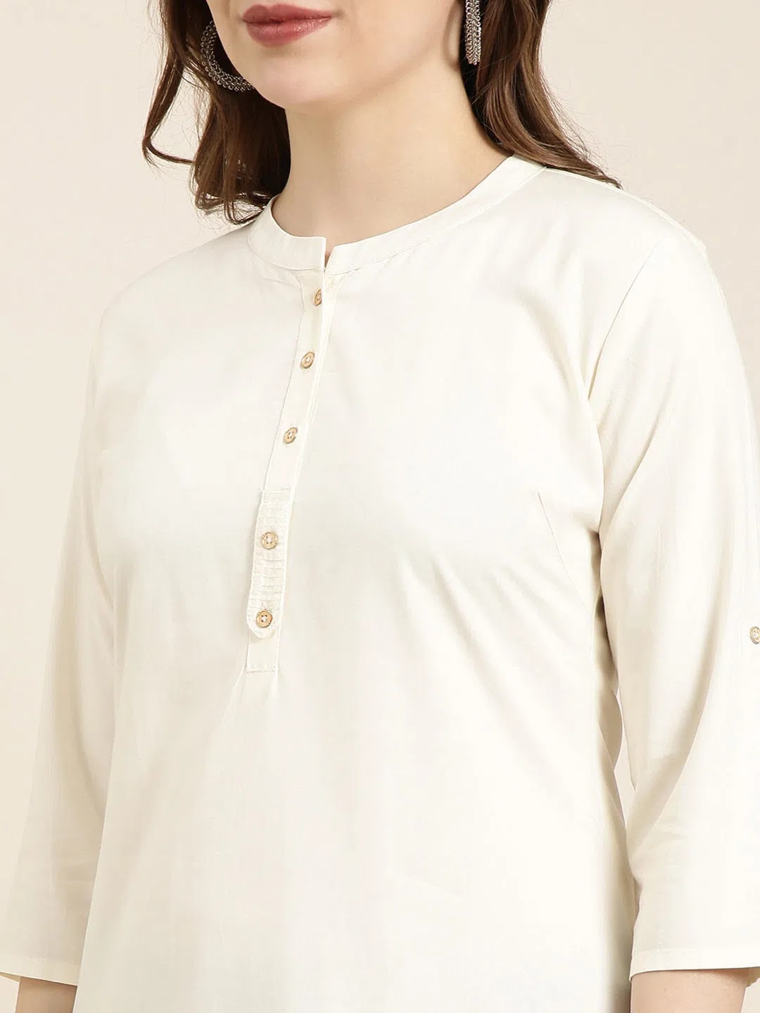 Cream Cotton Kurta for Women | Solid Indian Kurtis Online