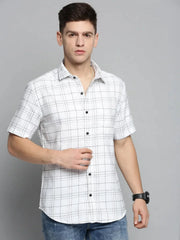 Men White Checked Casual Shirt-MAYACHECKS-4403-White
