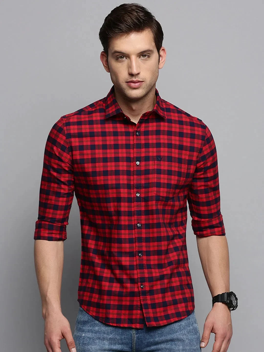 Red Checked Cotton Mens Shirt | DesiQlo Casual Shirts