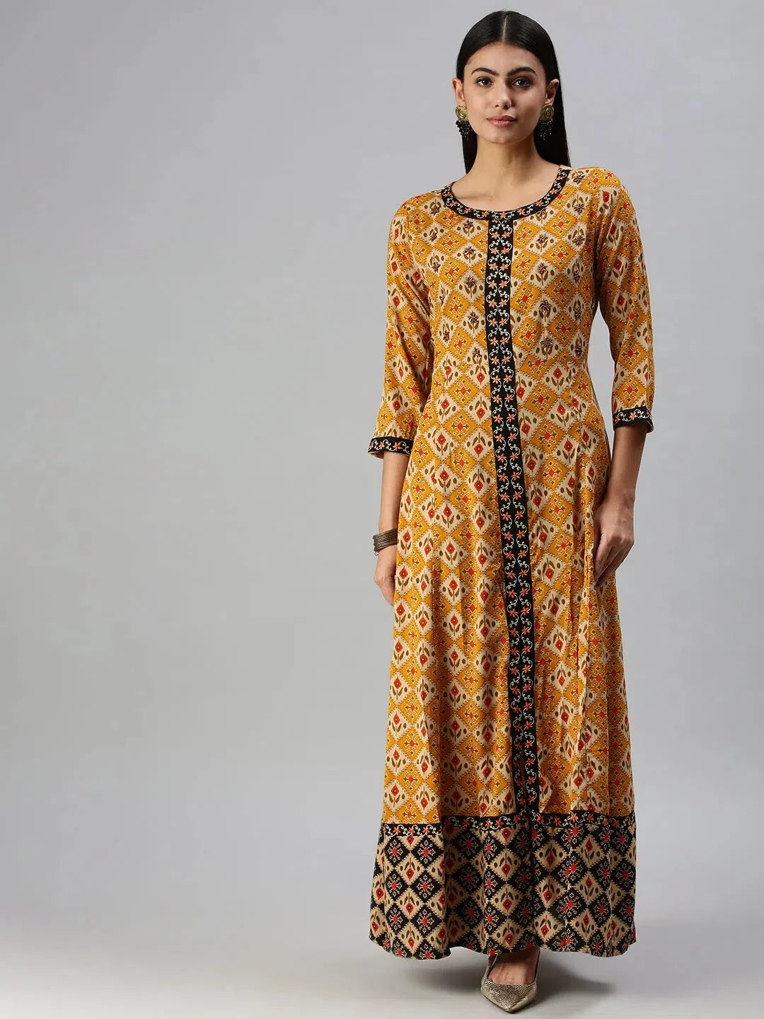Mustard Printed Anarkali Kurta | Women's Anarkali Salwar Kameez
