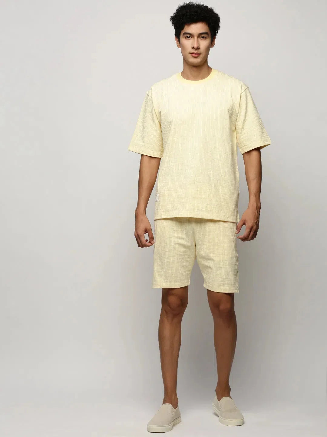 Yellow Striped Men's Casual Co ord Sets | Showoff