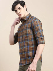 Men Brown Checked Casual Shirt-ALBACHECKS-68-Brown