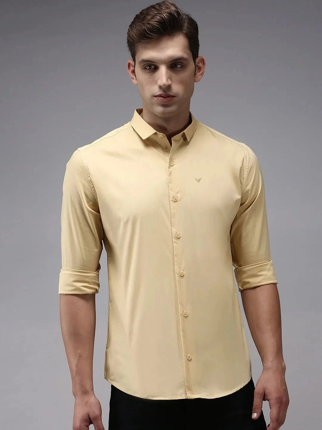 Yellow Solid Mens Shirt - Casual Cotton Shirt by DesiQlo