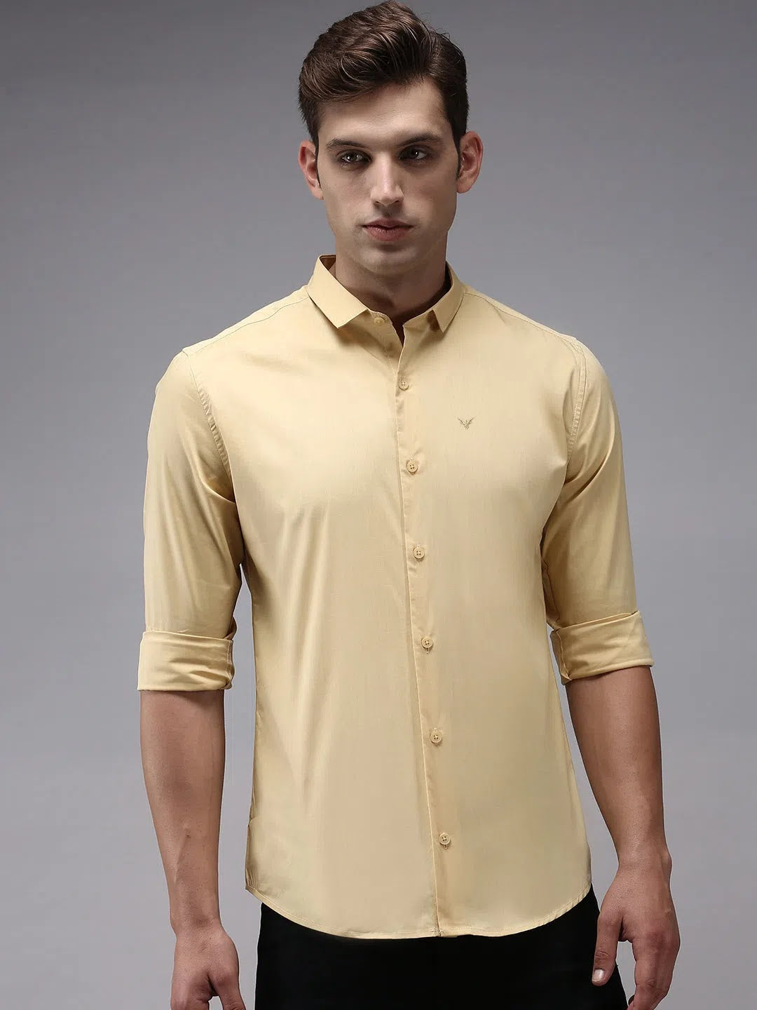 Yellow Solid Mens Shirt - Casual Cotton Shirt by DesiQlo