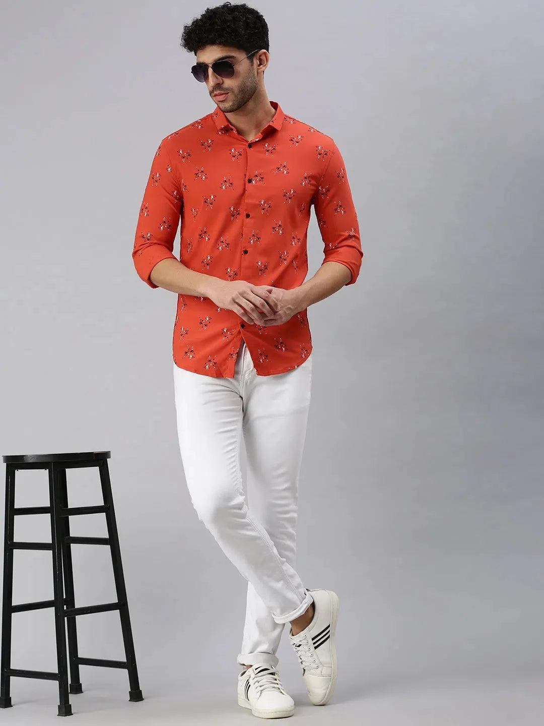 Men Rust Printed Cotton Shirt | Casual Mens Shirt