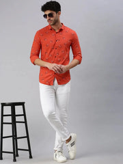 Men Rust Printed Casual Shirt-STANDARDPRINT-1295-Rust