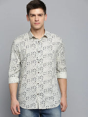 Men Cream Printed Casual Shirt-BENSEEPRINT-1993-Cream