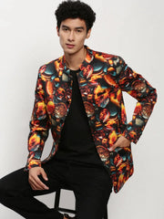 Men Orange Printed Casual Blazers-SOBLZ-083-5-Orange