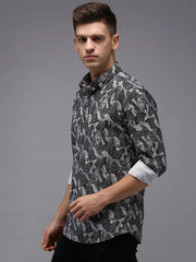 Men Black Printed Casual Shirt-PARKERPRINT-1546-Black