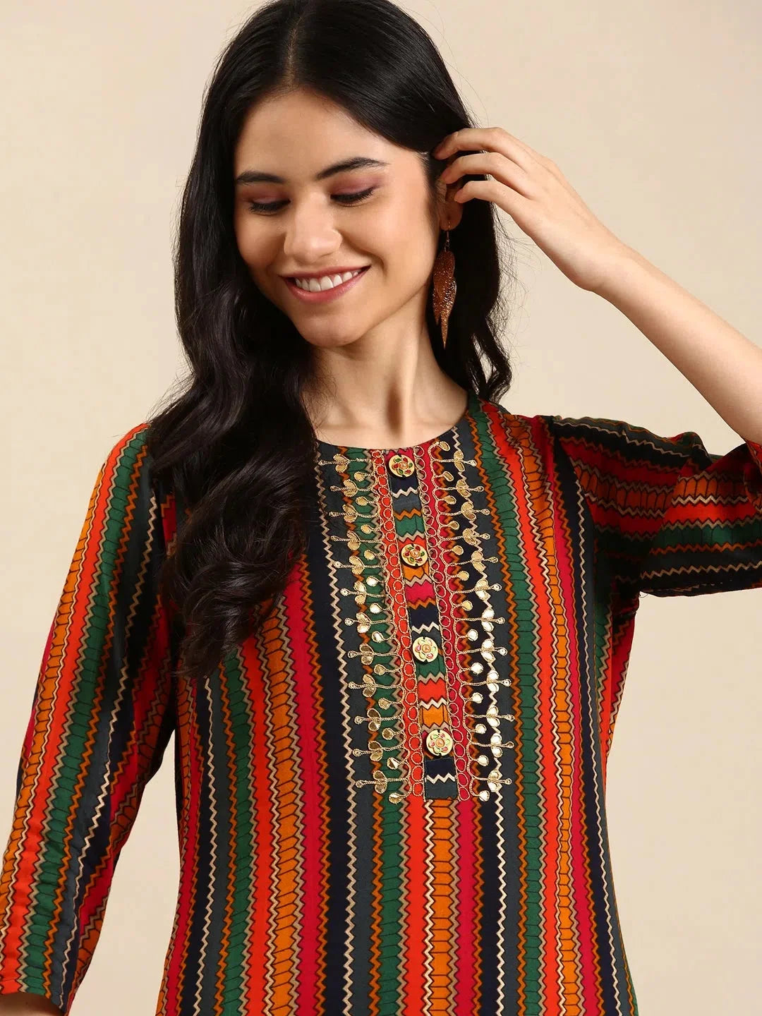 Women's Multi Striped Cotton Kurta Set | Indian Kurta Sets