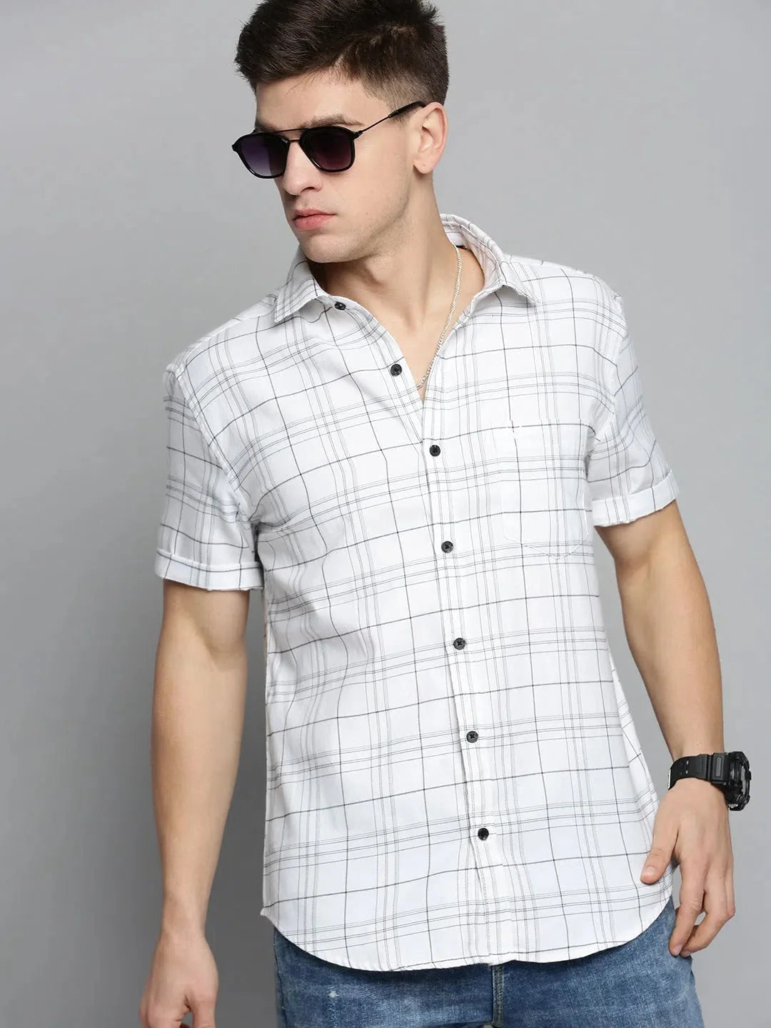 Men White Checked Casual Shirt-MAYACHECKS-4403-White