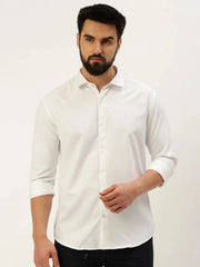 Men White Solid Casual Shirt-PARXPLAINDOBBY-3154-White