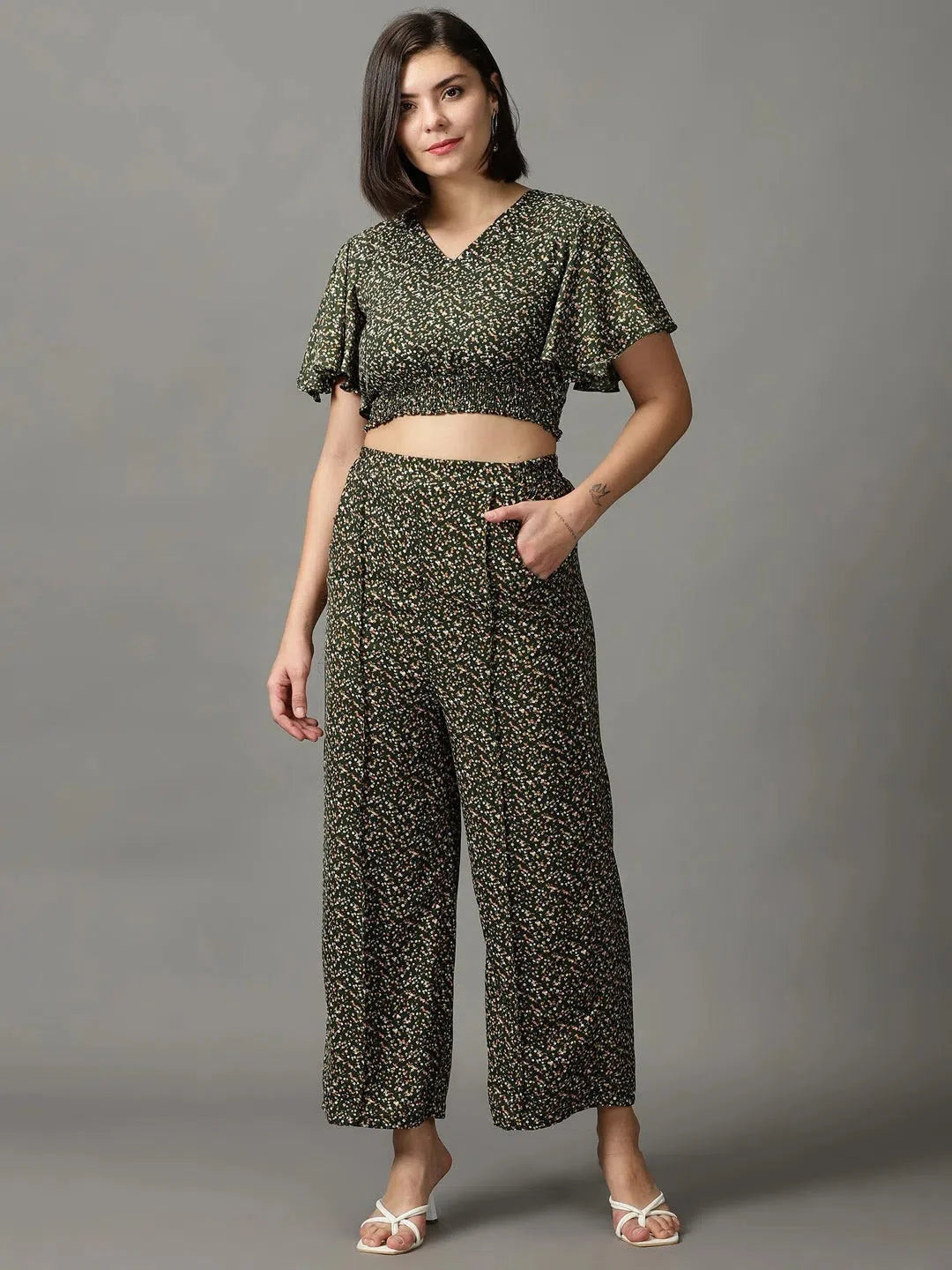 Green Printed Co Ord Sets for Women | Viscose Two Piece Sets