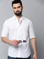 Men White Solid Casual Shirt-ELECTRAPLAIN-4518-White