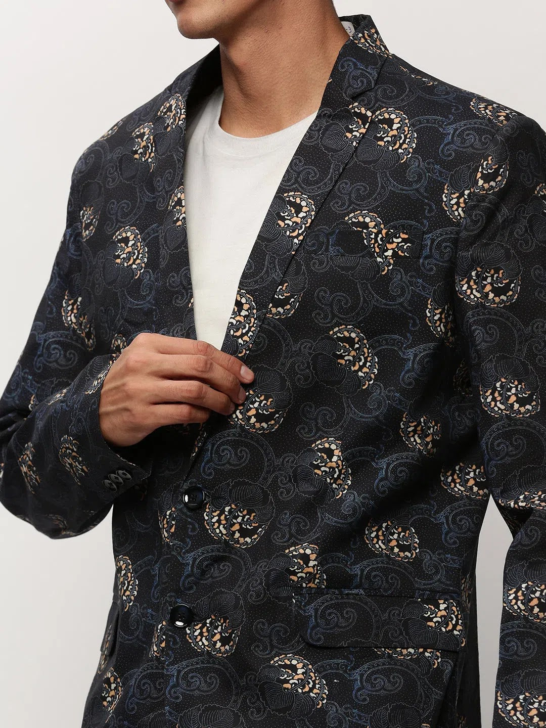 Black Printed Nehru Jacket | Men's Ethnic Wear Jacket