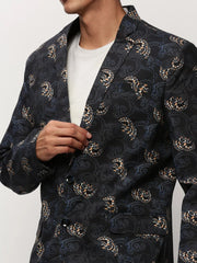 Men Black Printed Casual Blazers-SOBLZ-082-3-Black