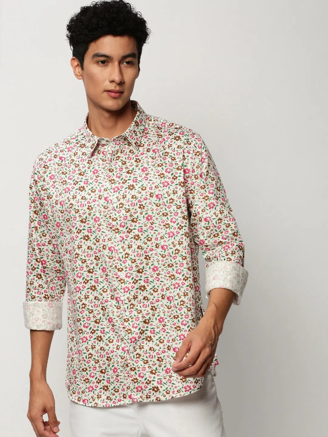 Men's White Floral Casual Shirt - Cotton Printed Shirt DesiQlo