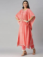 Women's PinkOff White Geometrical Kurta Sets-DW-1217-Pinkoffwhite