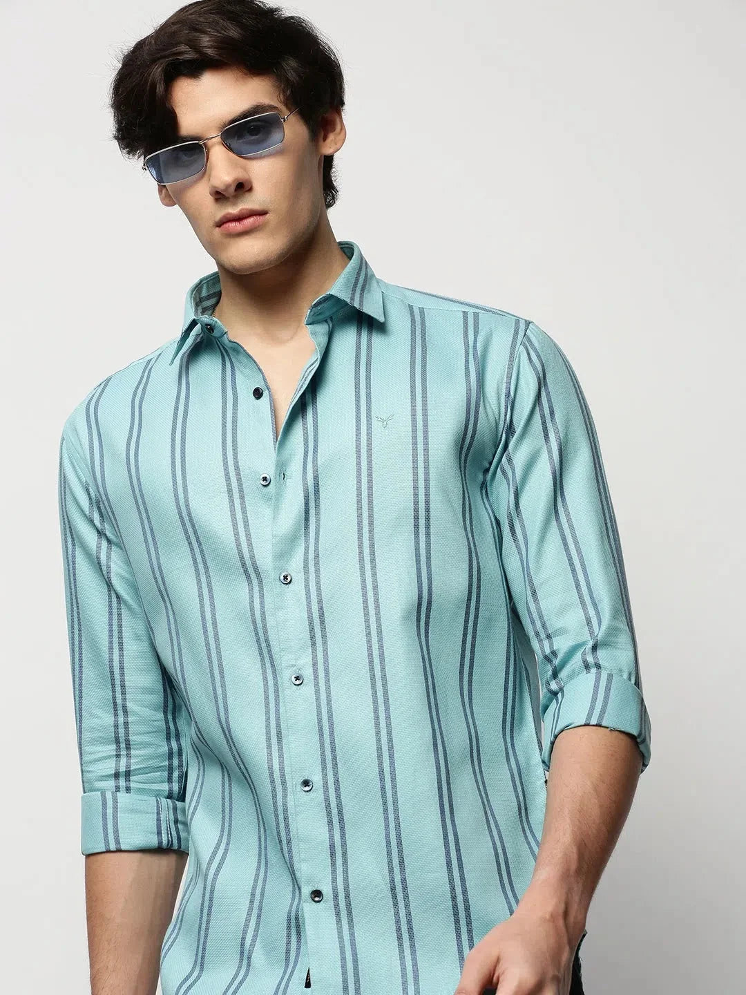 Mens Striped Cotton Shirt - Blue Casual Shirt | DesiQlo