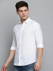 Men White Solid Casual Shirt-DEERASTRIPES-2075-White
