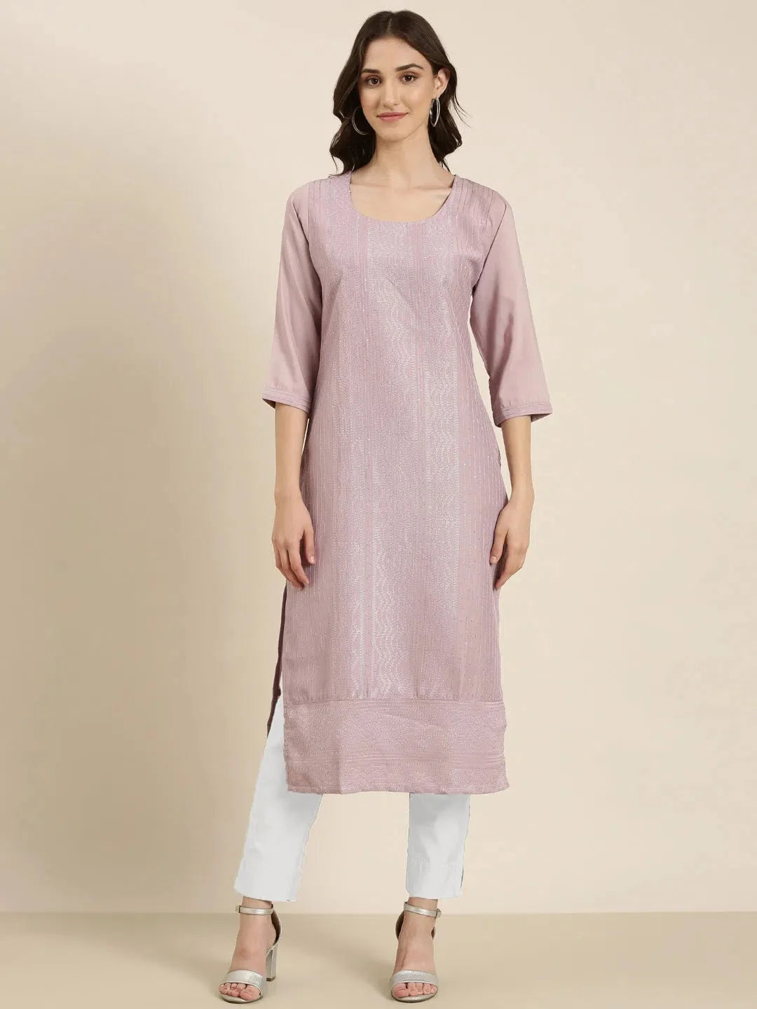 Lavender Embellished Indian Kurta for Ladies - Cotton Kurtas