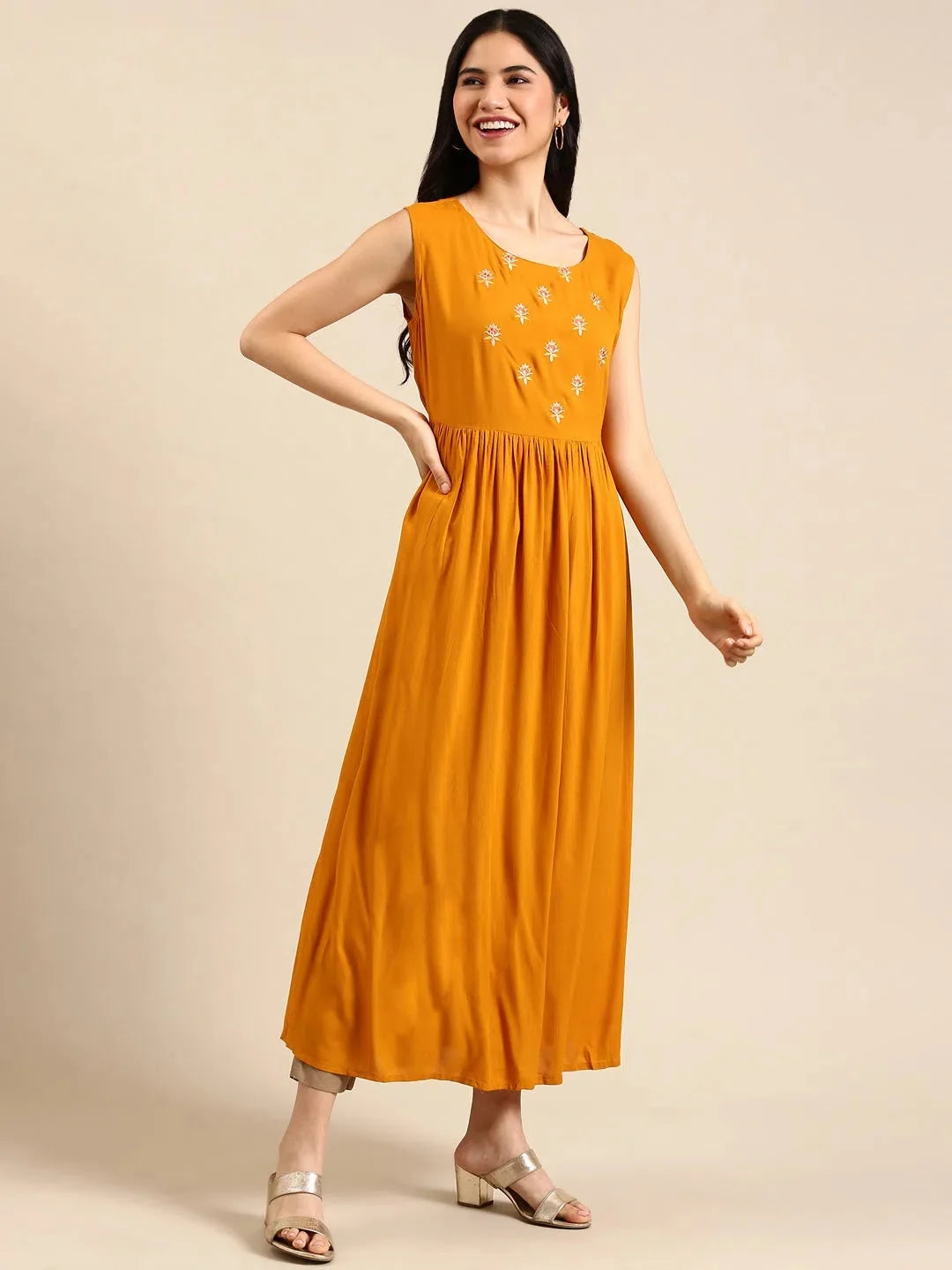 Mustard Printed Indian Kurta | Stylish Cotton Kurtas for Women