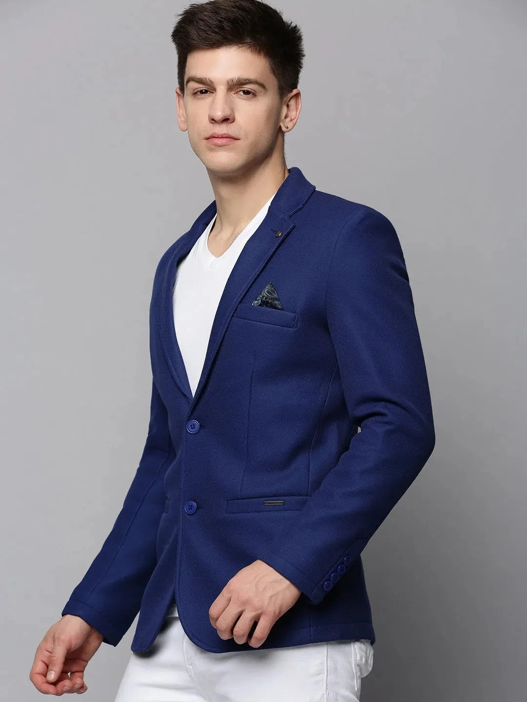 Blue Solid Cotton Nehru Jacket | Men's Ethnic Wear - DesiQlo