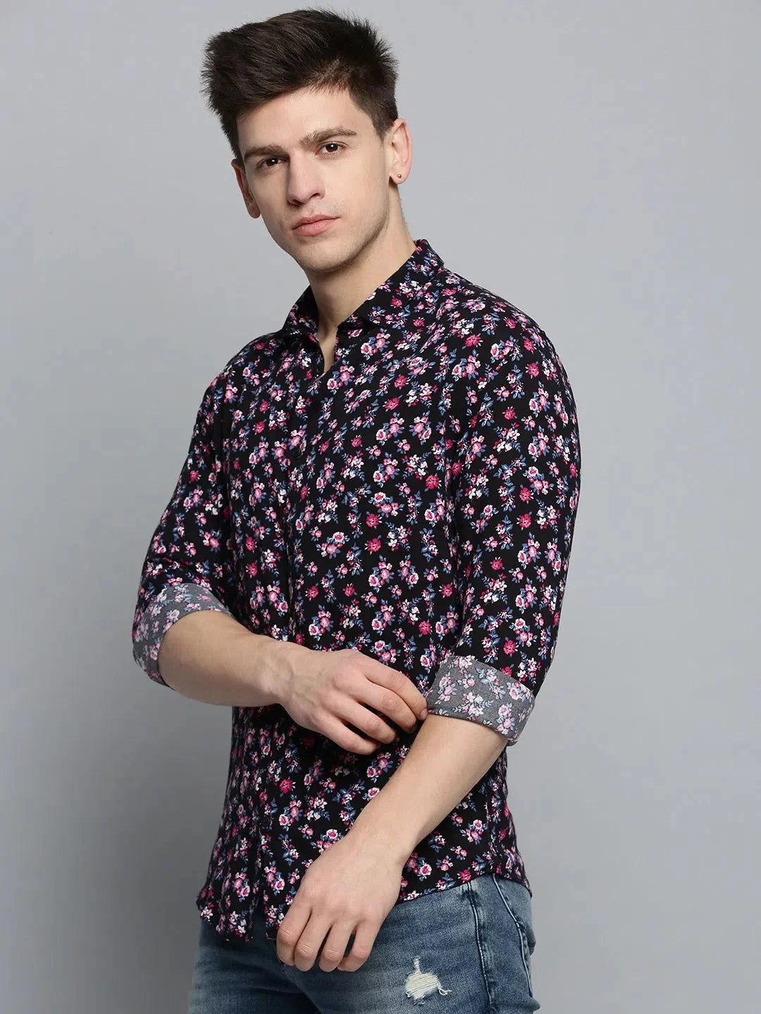 Black Printed Cotton Mens Shirt | Casual Style