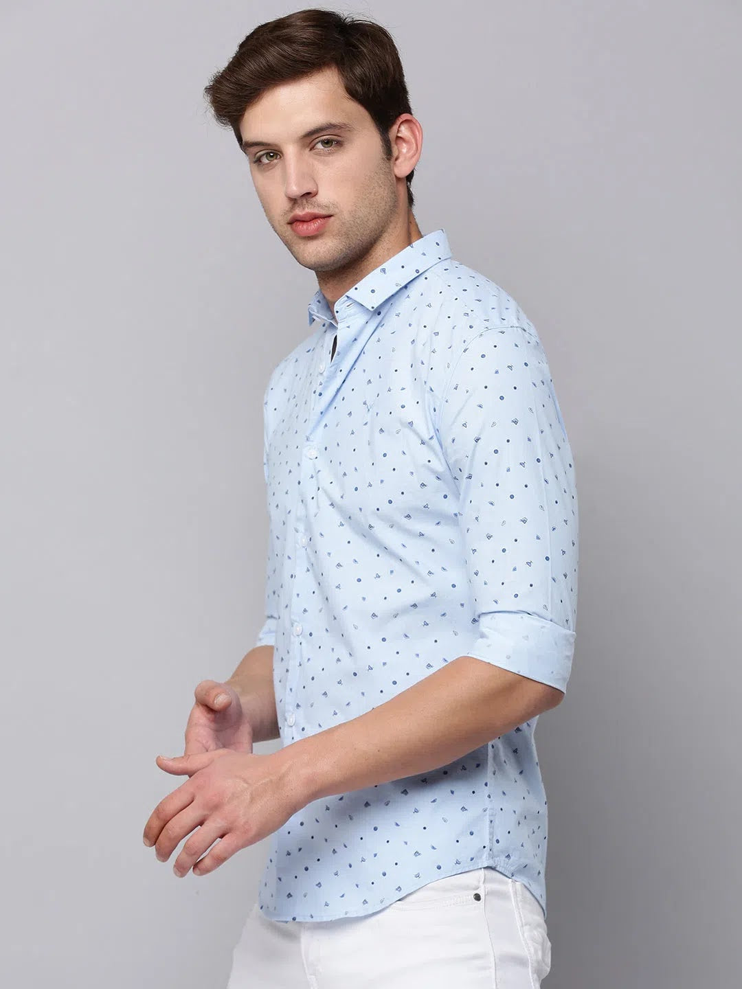 Blue Printed Mens Shirt - Soft Cotton Casual Shirt