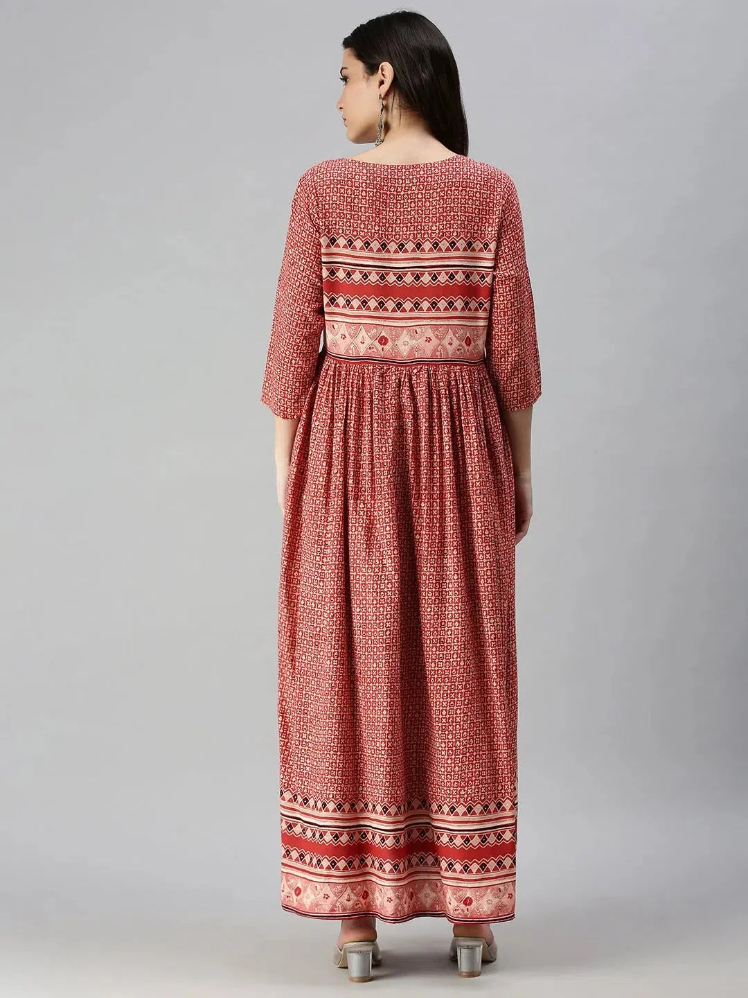 Red Printed Anarkali Kurta for Women | Cotton Anarkali Dress