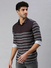 Men Black Striped Casual Shirt-RYANSTRIPE-1080-Black