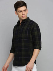Men Green Checked Casual Shirt-DALTONCHECKS-4093-Olive