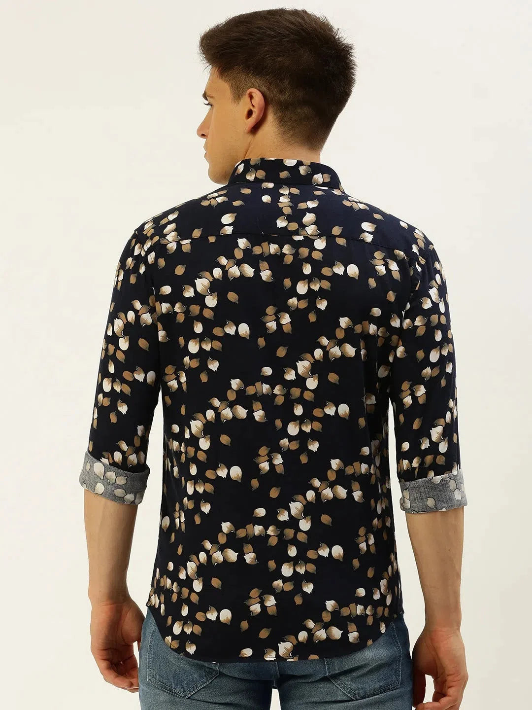 Vibrant Navy Printed Mens Shirt - Cotton Casual Shirt | DesiQlo