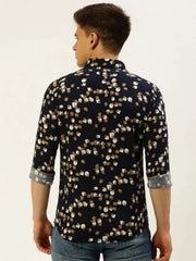 Men Navy Printed Casual Shirt-LUCIAPRINT-8209-Navyblue