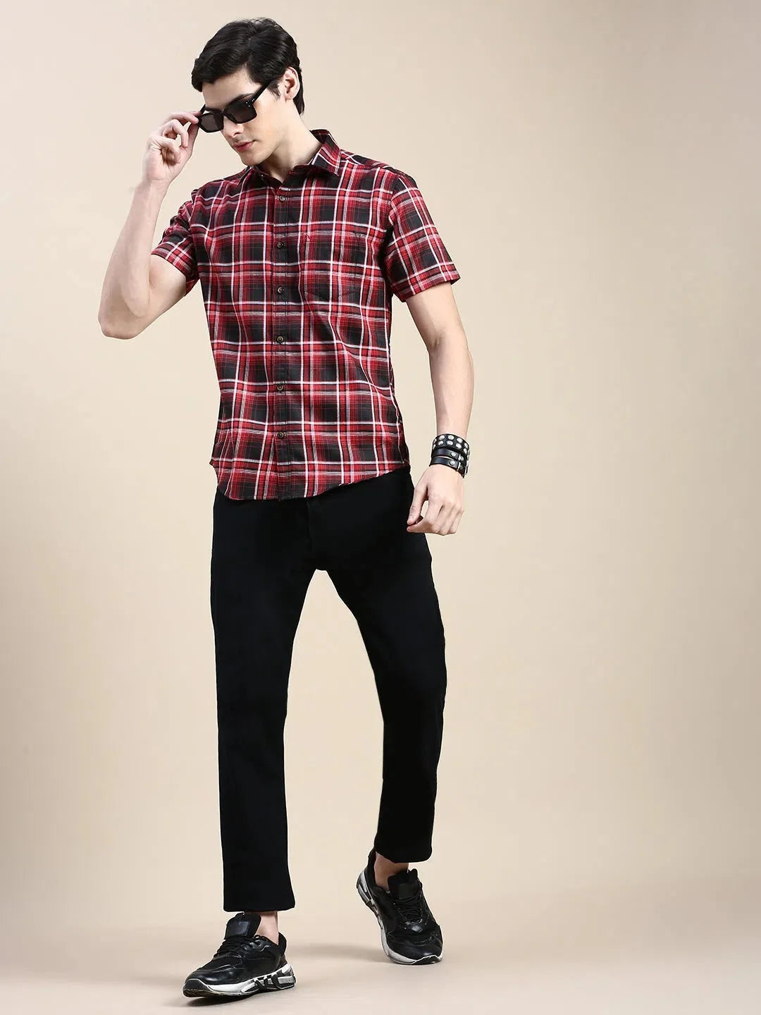 Red Checked Mens Shirt | DesiQlo Cotton Casual Shirts