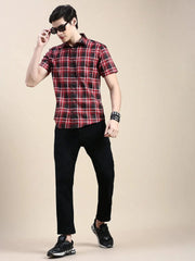 Men Red Checked Casual Shirt-ALMACHECKS-83-Red