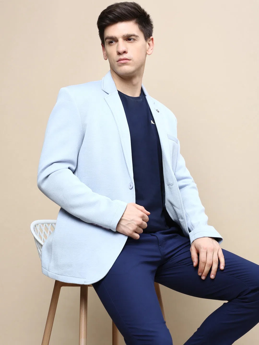 Men's Blue Cotton Solid Nehru Jacket | Modi Jacket